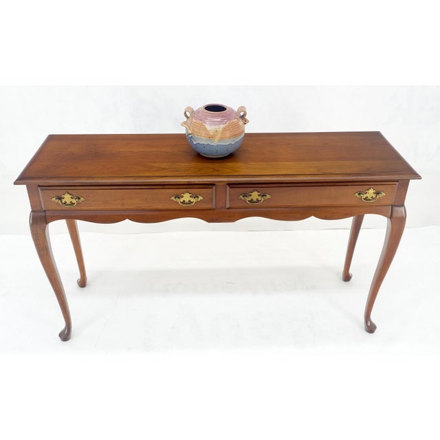 Solid Cherry Queen An Style Two Drawers Low Profile Console Table MINT For Sale - Image 11 of 16