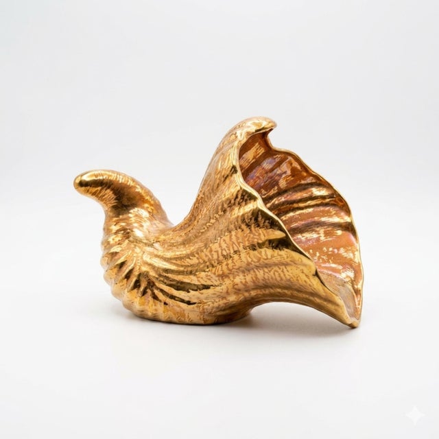 Stangl 1950s Mid-Century Modern Stangl Pottery Granada Gold Cornucopia Vase - 22k Gold Leaf For Sale - Image 4 of 5