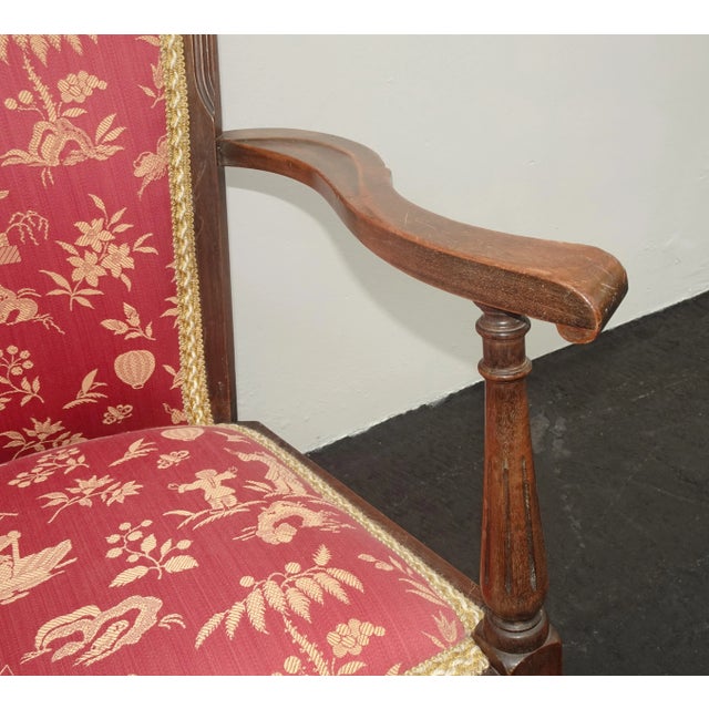 1970s Vintage French Country Side Chair W Rose Color Oriental Asian Influence Fabric For Sale - Image 5 of 13