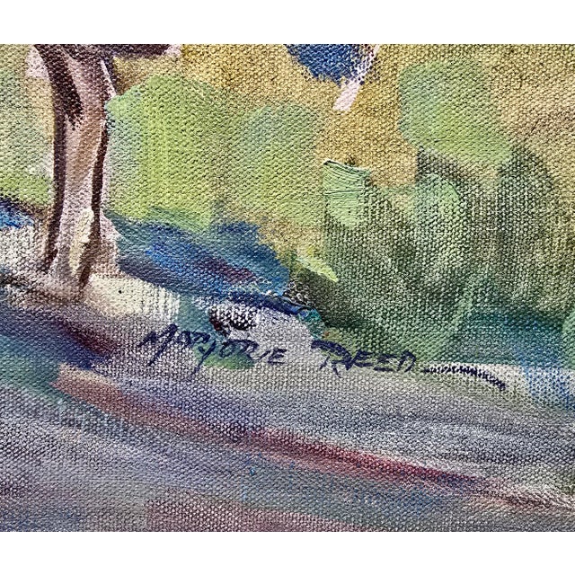 Sky Blue Marjorie Reed –Franciscan Rider Approaching Mission San Diego De Alcalá at Dusk-Oil Painting For Sale - Image 8 of 13