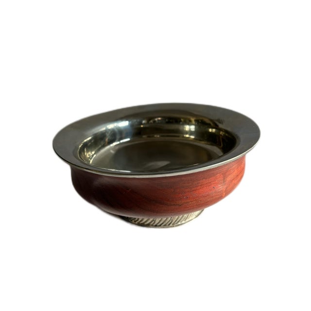 Traditional Tibetan Burl Wood and Silver-Lined Libation Bowl For Sale - Image 3 of 7