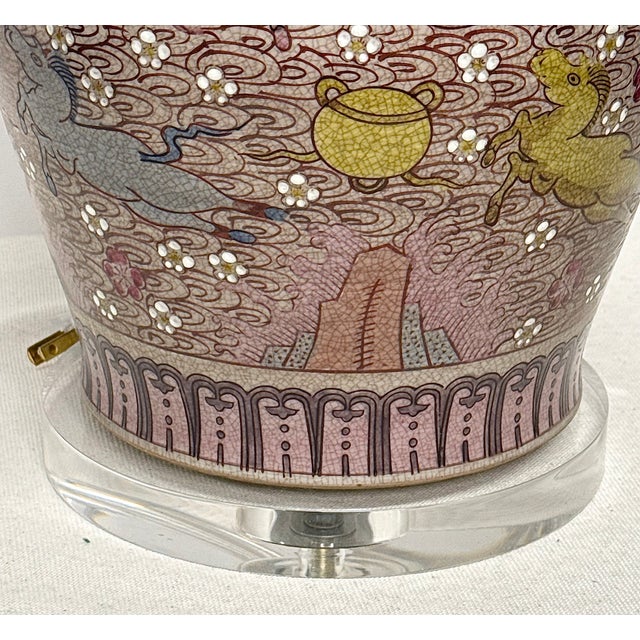 Ceramic Mid 20th Century Asian Lamp With Acrylic Base For Sale - Image 7 of 13