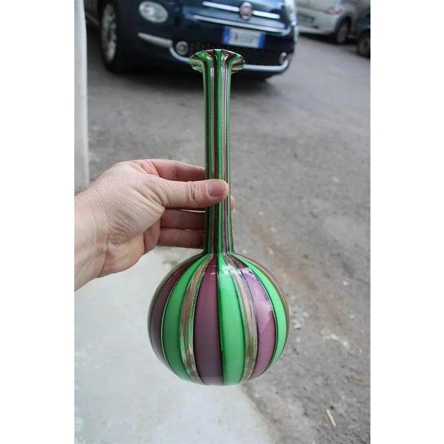 Green, Gold & Purple Glass Bottle, Italy, 1960s, in Very Good conditions. Designed 1950 to 1959