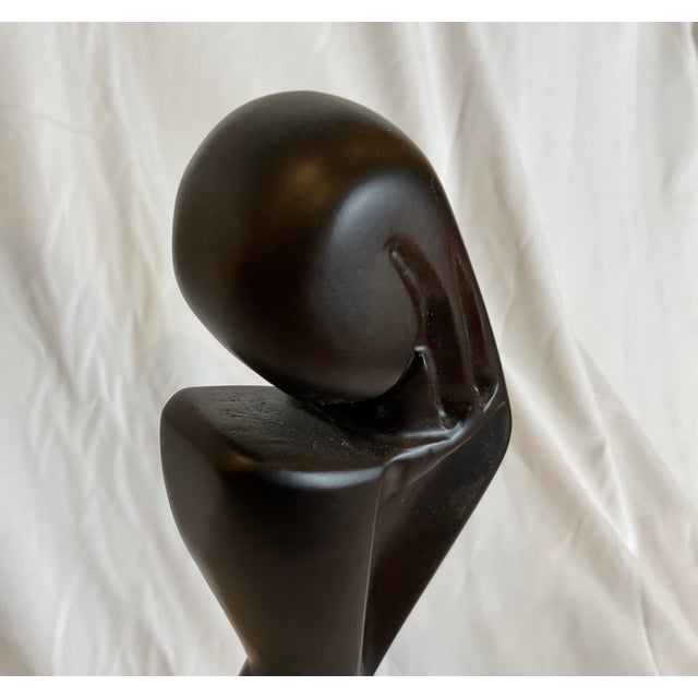 Mid Century Hand Carved Teak Sculpture on Alabaster Base For Sale - Image 4 of 9
