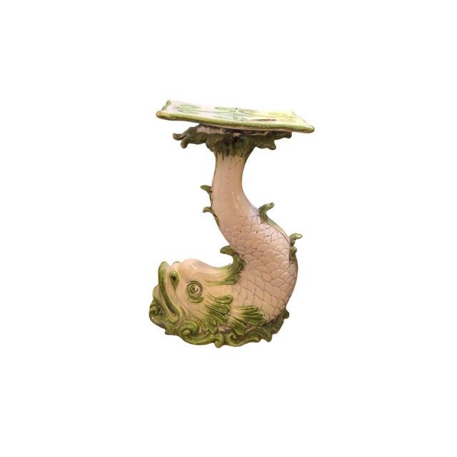 Mid-Century Modern Mid 20th Century Italian Ceramic Glazed Dolphin Pedestal For Sale - Image 3 of 6