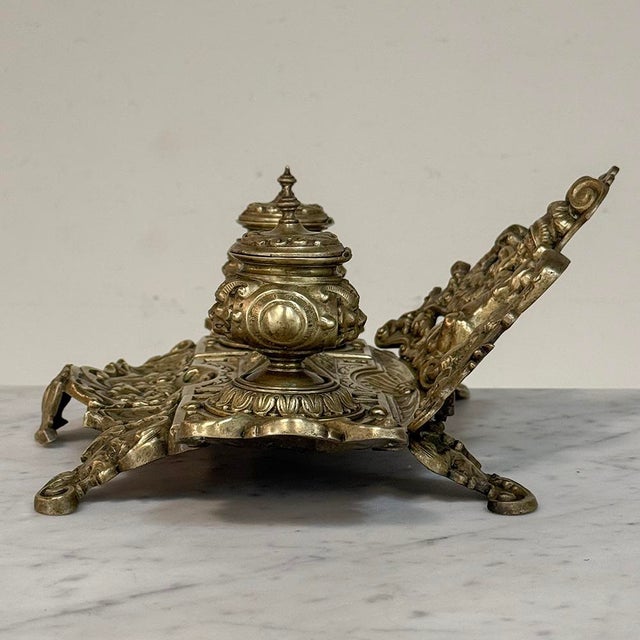 Metal 19th Century French Bronze Double Inkwell in Renaissance Revival Style For Sale - Image 7 of 18