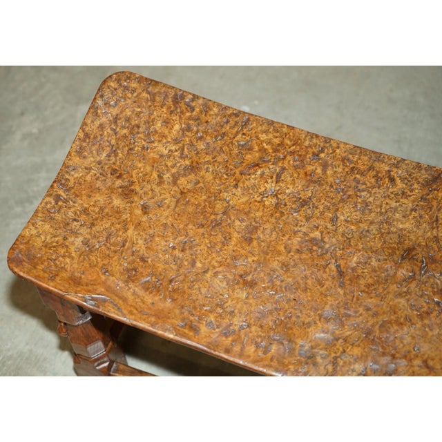 Important 1930s Antique Burr Oak Robert Mouseman Thompson Curved Stool Bench For Sale - Image 16 of 18