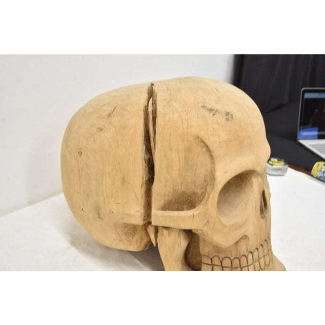 Folk Art Large Folk Art Skull Wood Carving For Sale - Image 3 of 8