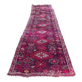 1940s Vintage Handmade Purple Herki Runner Rug For Sale