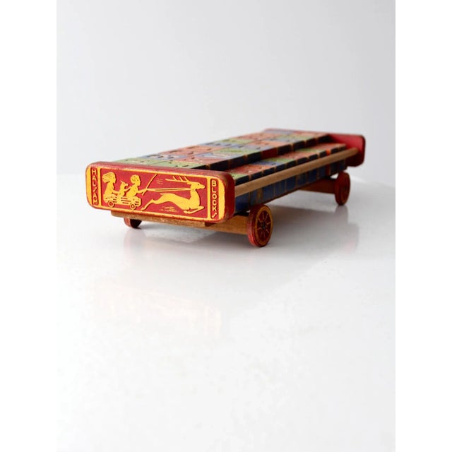 Wood Vintage Halsam Push Toy Cart & Wooden Blocks For Sale - Image 7 of 9