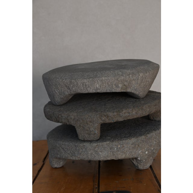 Hand-carved, 20th Century stone vessels with a beautifully weathered surface. Once used for grinding or preparing...