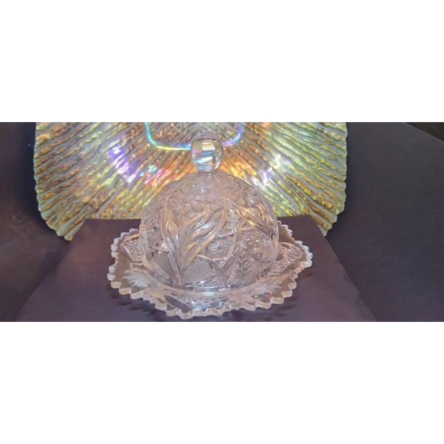 Mid-Century Modern Antique Imperial Glass Eapg 474 "La Rochelle" Cosmos Clear Round Covered Butter Dish, C. 1910 For Sale - Image 3 of 11