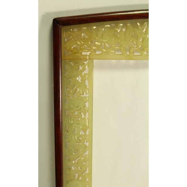19th Century Large Pale Green Nephrite Jade & Rosewood Chinese Carved Frame For Sale - Image 4 of 13