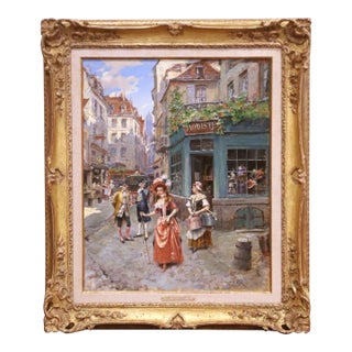 19th Century French Paris Scene Painting “Chez La Modiste” Signed h.v. Lesur For Sale