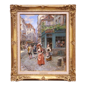 19th Century French Paris Scene Painting “Chez La Modiste” Signed h.v. Lesur