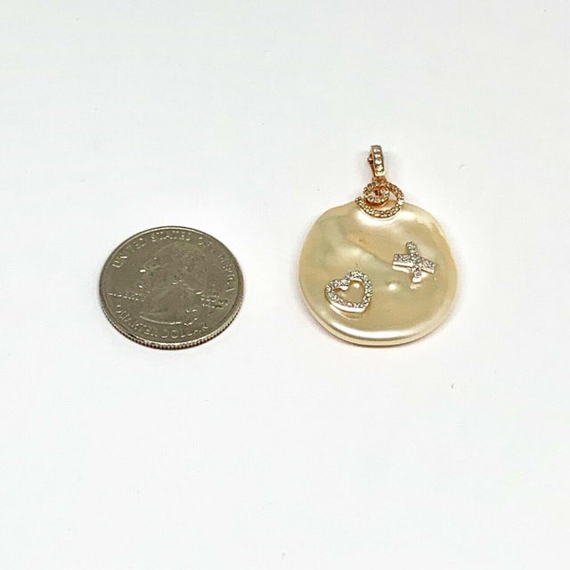 Diamond Freshwater Pearl Necklace 14k Gold Pendant Italy Certified For Sale - Image 11 of 12