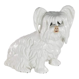 Vintage Italy Skye Terrier Figurine White Dog Papillon Long Hair For Sale