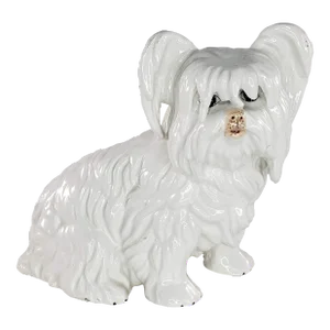 Vintage Italy Skye Terrier Figurine White Dog Papillon Long Hair