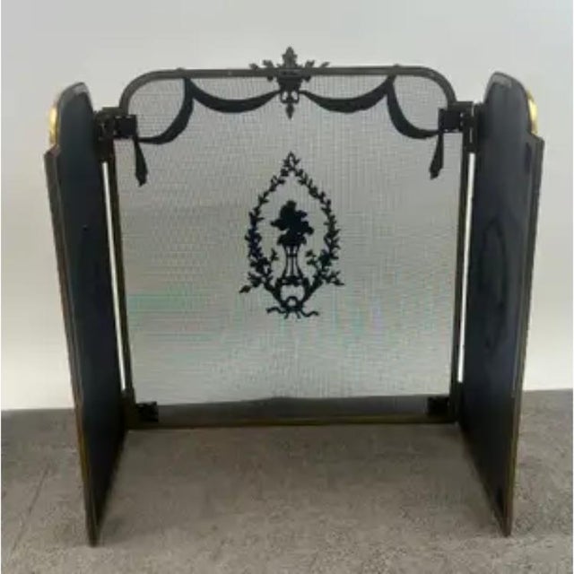 Vintage French Provincial Louis XVI Style Brass Trifold Mesh Screen Fireplace For Sale - Image 11 of 13
