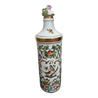 Herend Hand-Painted Floral Porcelain Perfume Bottle With Rose Dauber For Sale
