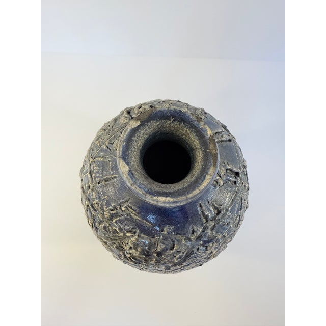 Blue Blue Modern Textured Pottery Vase For Sale - Image 8 of 10