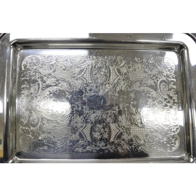 Victorian Vintage Leonard Silver Plated Small Twin Handle Serving Platter Bar Tray For Sale - Image 3 of 14