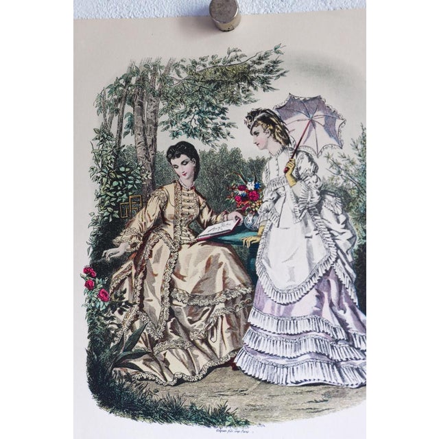 Lot of 5 Antique French Fashion Plates L La Mode Illustrée 1870s L Signed Anaïs Toudouze, Hand Colored Bustle Dresses, 9x12" Each For Sale - Image 11 of 17