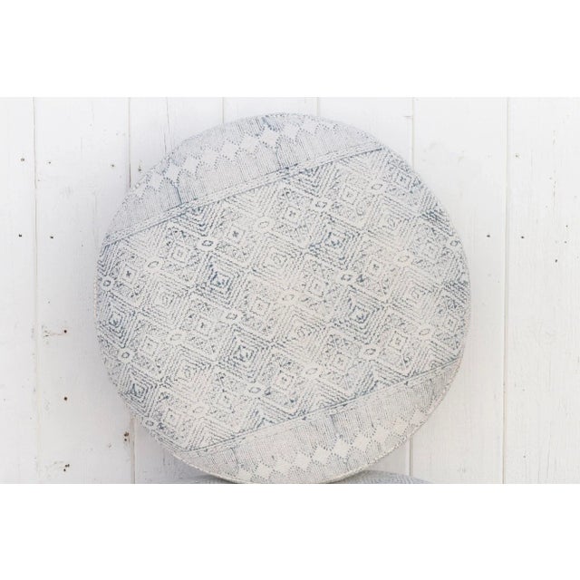 1990s Pair of Tribal Dhurrie Blue & White Ottoman Stool For Sale - Image 5 of 8