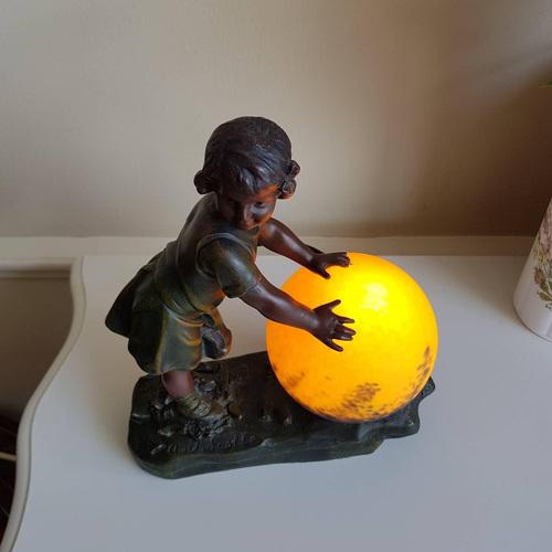 Vintage Art Deco France Lamp with Moon Shade For Sale - Image 4 of 11