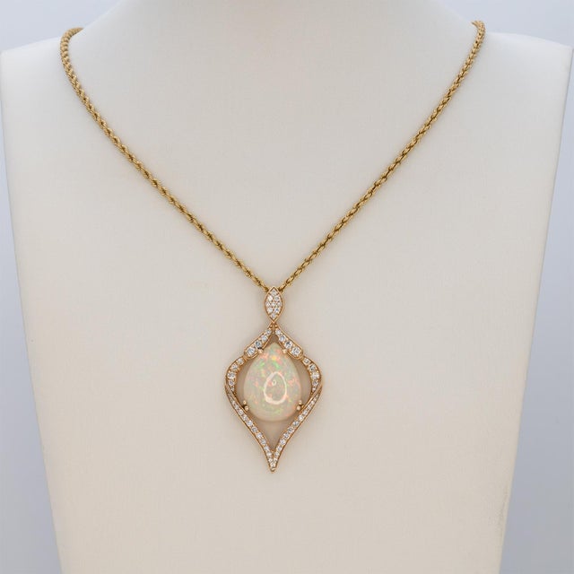 Ethiopian Opal With Natural Diamond Accents: Solid 14k Gold - Pear Cut 18x13mm For Sale - Image 4 of 8
