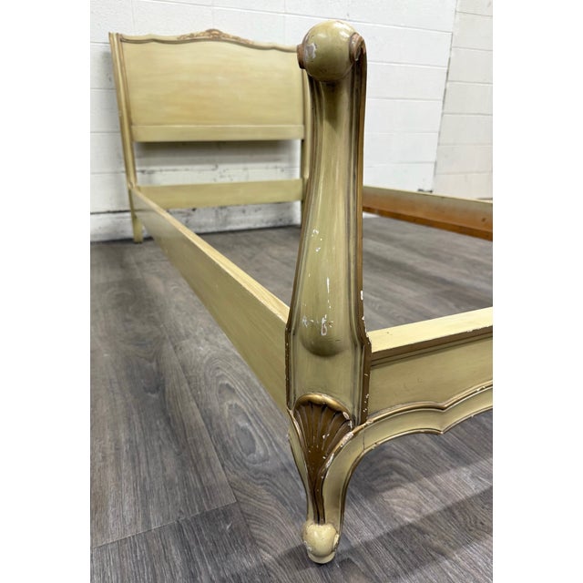 Vintage Twin Size French Provincial Louis XV Style French Bisque Cream Bed For Sale - Image 4 of 15
