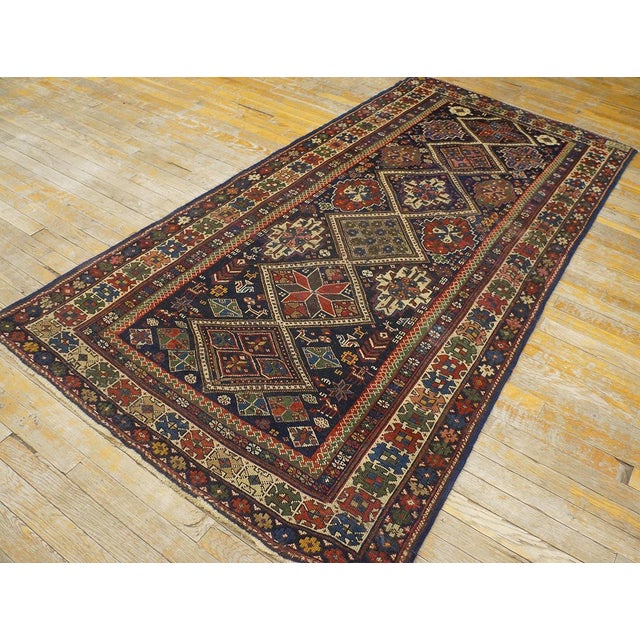 1900s Blue Navy Diamond Tribal Antique Caucasian Shirvan Rug 3'6" X 7'4" Handknotted Wool Carpet For Sale - Image 4 of 10