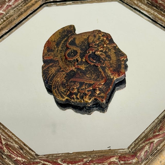 Beige Set of 3 Vintage Small Italian Octagonal Shaped Mirrors With Themed Medallions in the Center For Sale - Image 8 of 12