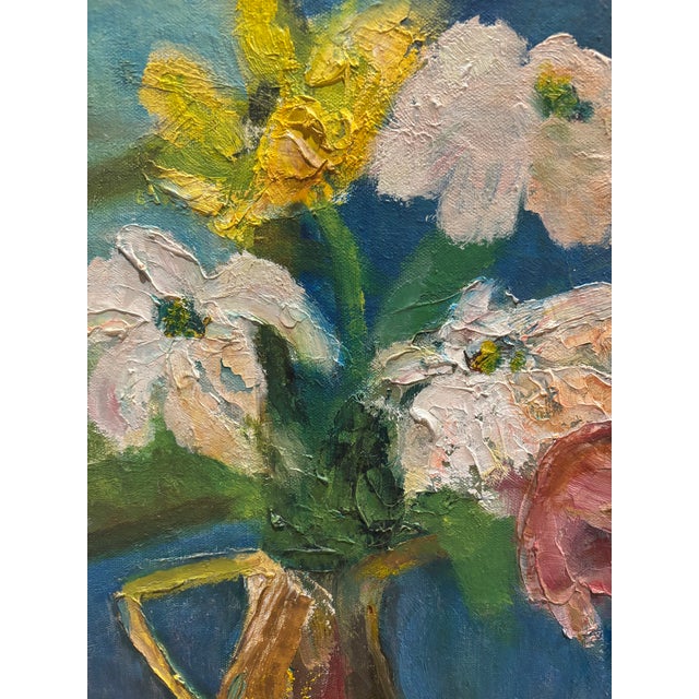 Vintage Original Art 1960s Authentic MCM Impressionist Floral Still Life Oil Painting – Signed For Sale - Image 15 of 17