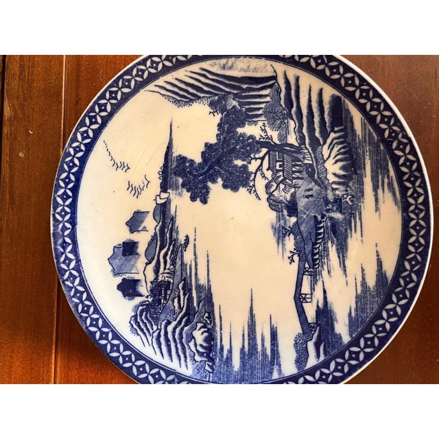 Late 19th Century Antique Chinese Blue & White Porcelain Charger 12" Landscape Plate For Sale - Image 5 of 6