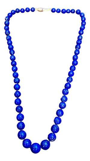 Vintage Graduating Lapis Lazuli Single Strand Necklace 14 Kt Yellow Gold Clasp