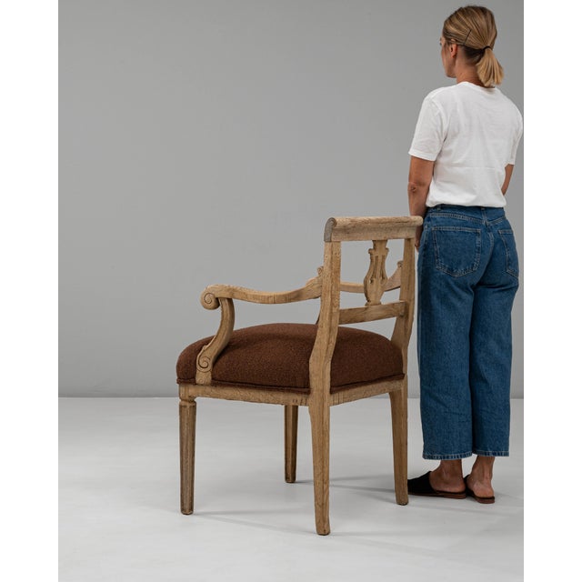 19th Century French Neoclassical Oak Upholstered Armchair With Lyre Back For Sale - Image 4 of 18