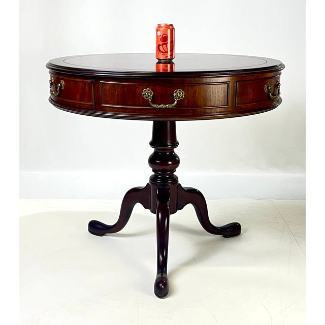 Late 20th Century Century Furniture Traditional Burl Wood and Mahogany Pedestal Drum Table For Sale - Image 15 of 15