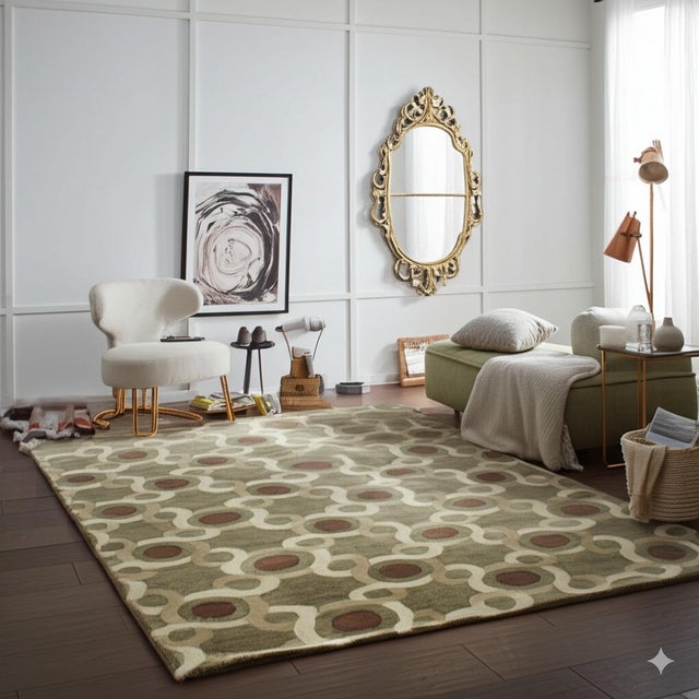 Contemporary 9x12 Talia Artistic Green Geometric Contemporary Chinese Hand Knotted Wool Rug For Sale - Image 3 of 7