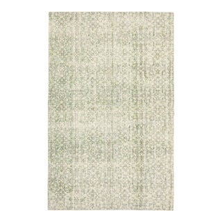 1970s Vintage Turkish Oushak Handmade Wool Cotton Green Area Rug For Sale