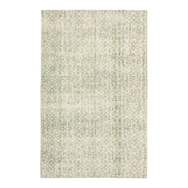 1970s Vintage Turkish Oushak Handmade Wool Cotton Green Area Rug For Sale