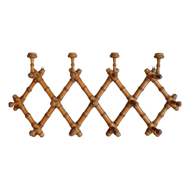 French Faux Bamboo Harmonica Wall Mounted Coat Rack, 1920s For Sale