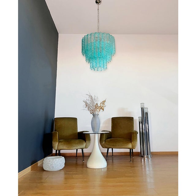 1990s Large Turquoise Murano Glass 3-Tier Tube Chandelier from Venini, 1990s For Sale - Image 5 of 18