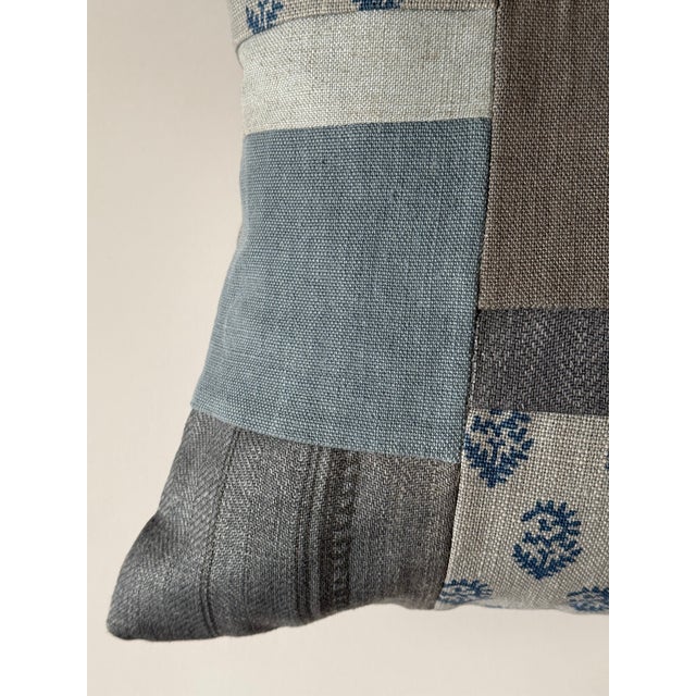 Modern All Linen Rajmata Patchwork Pillow 14" × 20" For Sale - Image 3 of 5
