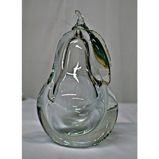 Hand Blown Clear Glass Pear Paperweight For Sale In Miami - Image 6 of 10