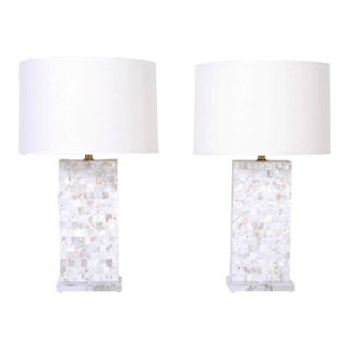 Midcentury Mother of Pearl Table Lamps - A Pair For Sale