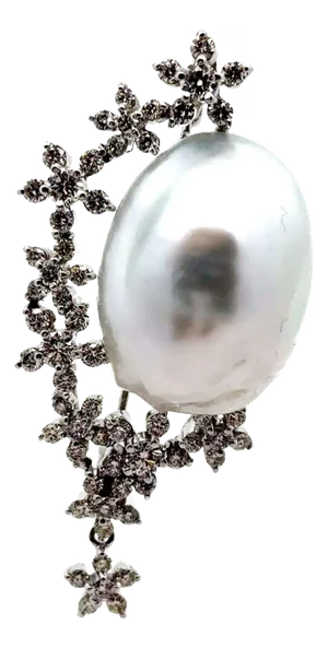 South Sea Baroque Pearl Diamond 18k & 14k White Gold Brooch-Pendant