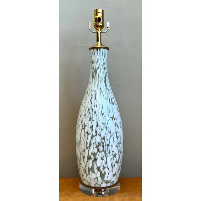 White Vintage Speckled Glass Table Lamp For Sale - Image 8 of 13