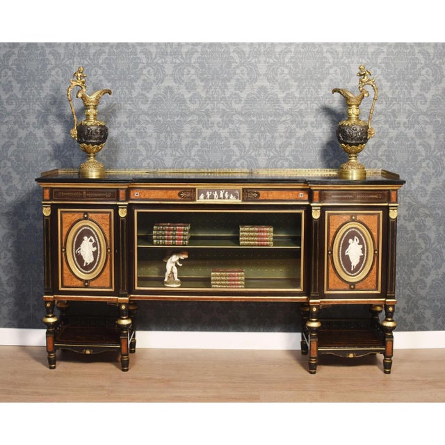 Superb exhibition quality 19th Century English cabinet by Lamb of Manchester, the raised pierced brass gallery above large...