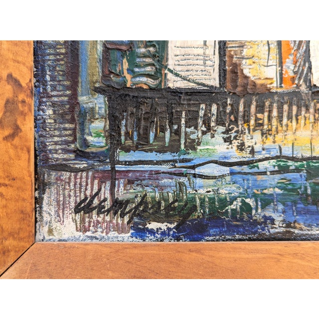 Richard Dempsey Early Modern Orange, Blue, and Yellow Toned Abstract City Landscape Painting, Mid 20th Century For Sale - Image 10 of 12